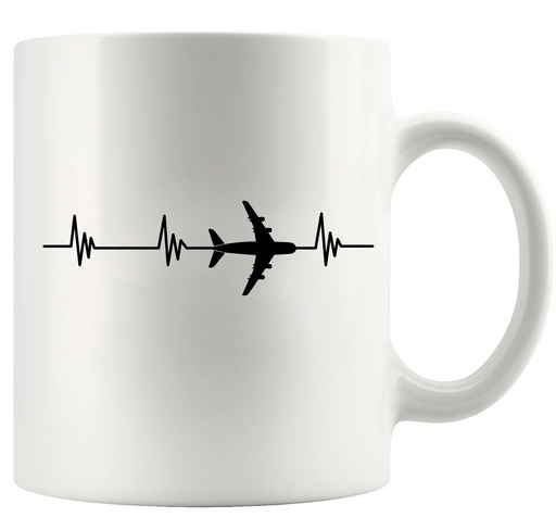 Airplane Heartbeat Ceramic Mug 11 oz White - Panvola