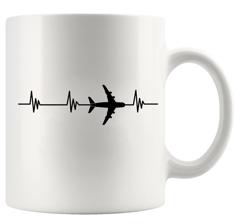 Airplane Heartbeat Ceramic Mug 11 oz White