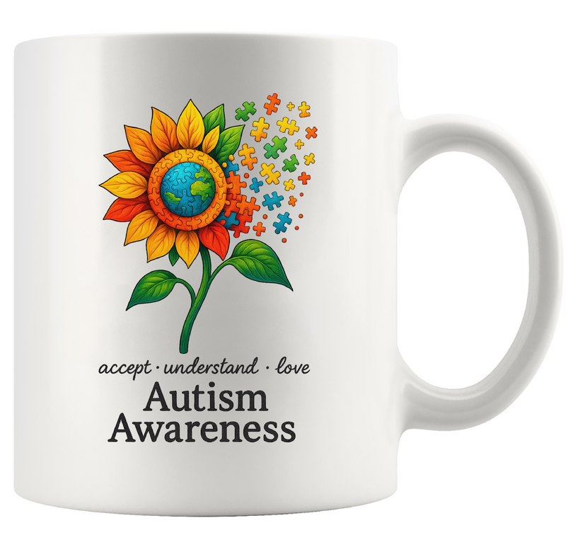 Autism Awareness Sunflower Ceramic Mug 11 oz White