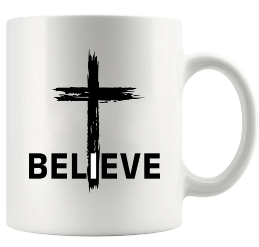 Believe Christian Cross Ceramic Mug 11 oz White - Panvola