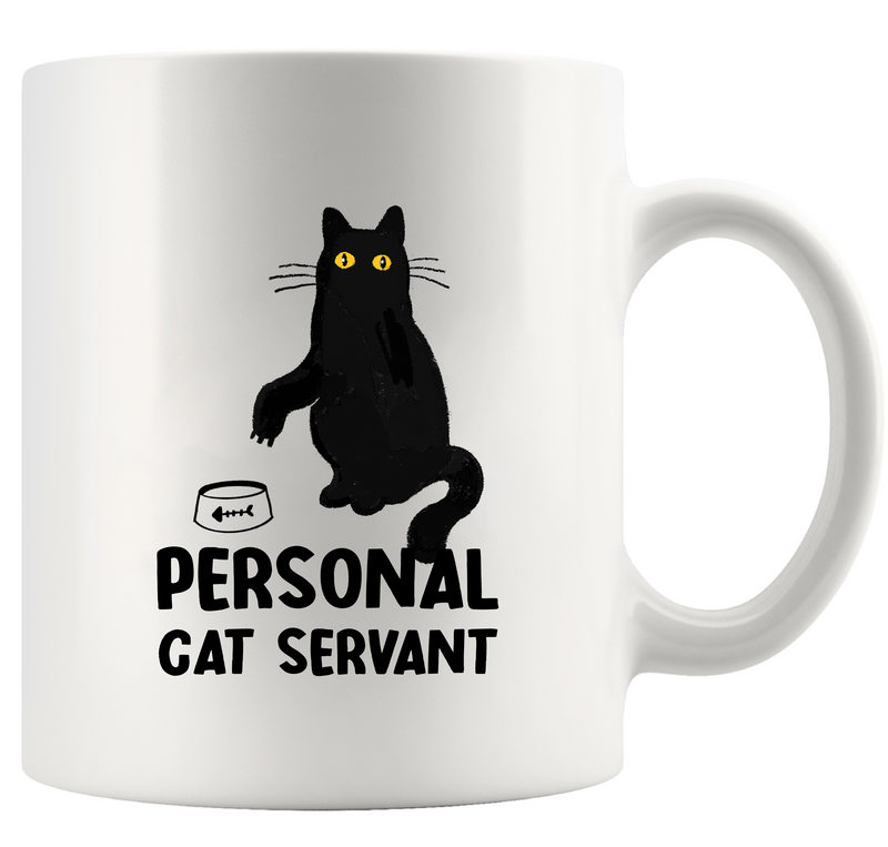 Black Cat Personal Cat Servant Ceramic Mug 11 oz White