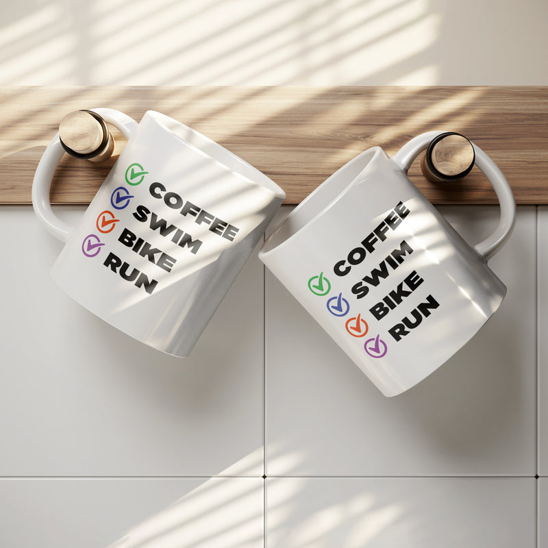 Coffee Swim Bike Run Mug Check Box Ceramic Mug 11 oz White