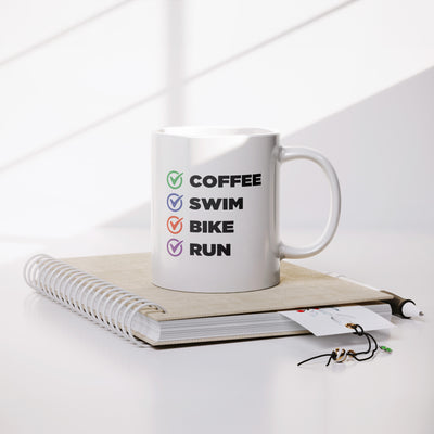 Coffee Swim Bike Run Mug Check Box Ceramic Mug 11 oz White