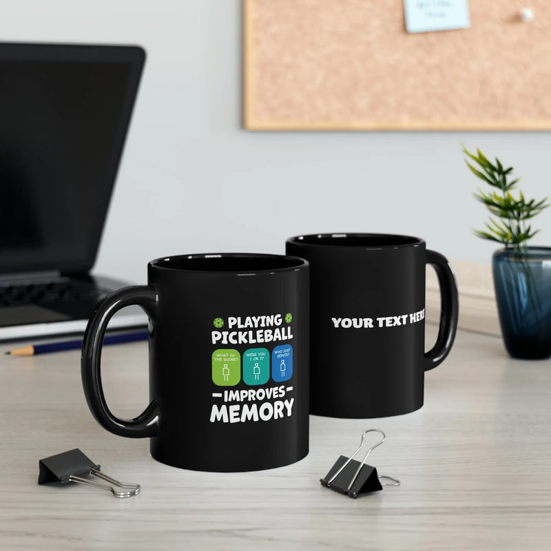 Personalized Playing Pickleball Improves Memory 11oz Black Mug - Panvola