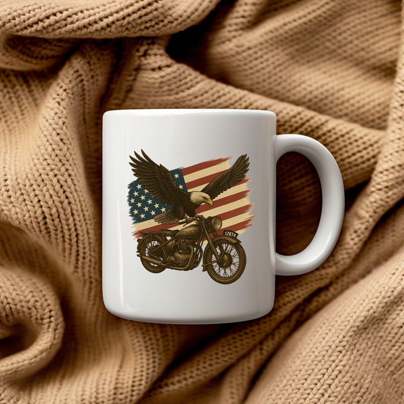 American Flag Eagle Motorcycle Gift Ceramic Mug 11 oz White