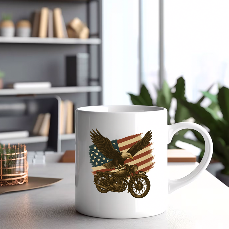 American Flag Eagle Motorcycle Gift Ceramic Mug 11 oz White