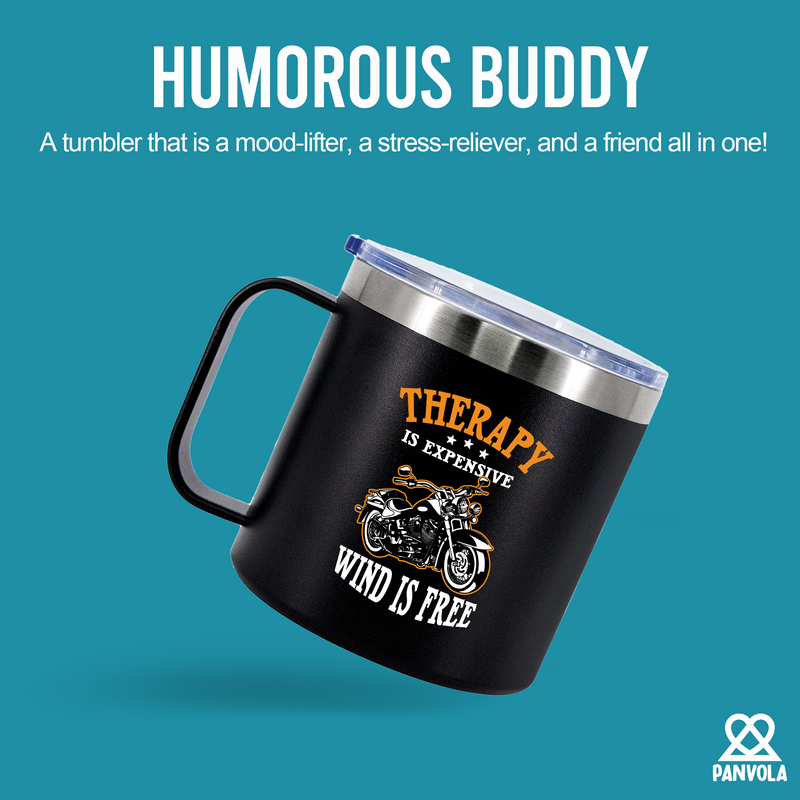 Panvola Therapy Is Expensive Wind Is Free Motorcycle Mug 14oz Black