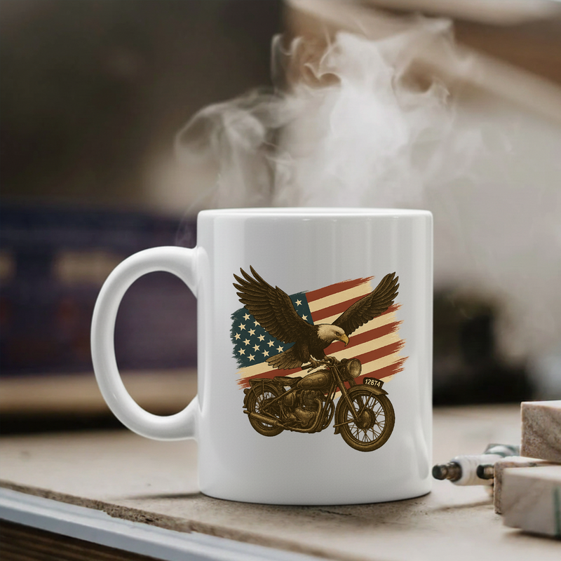American Flag Eagle Motorcycle Gift Ceramic Mug 11 oz White
