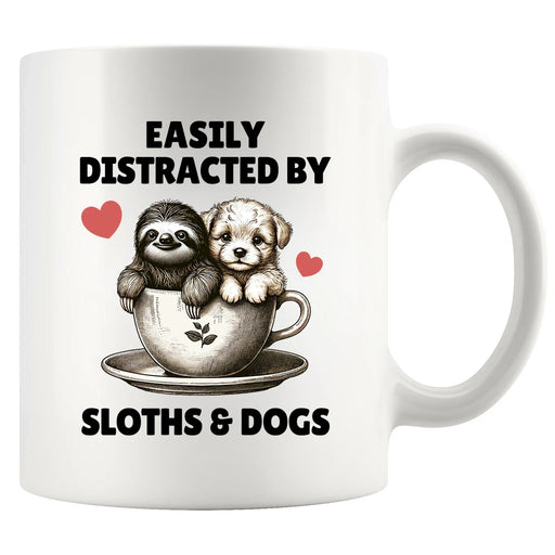 Easily Distracted by Sloths and Dogs Ceramic Mug 11 oz White - Panvola