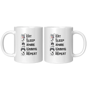 Eat Sleep Anime Gaming Repeat Ceramic Mug 11 oz White - Panvola