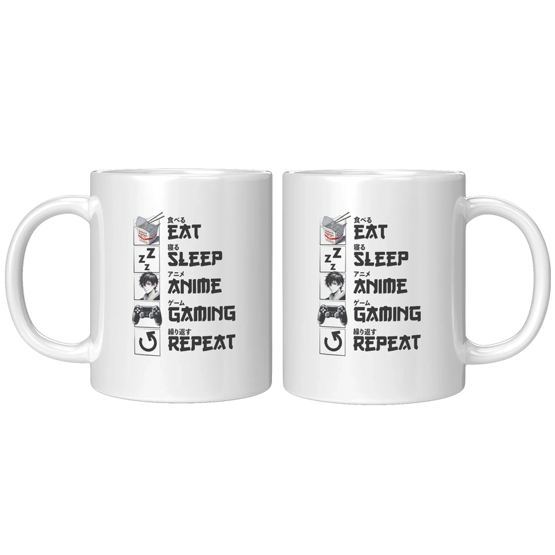 Eat Sleep Anime Gaming Repeat Ceramic Mug 11 oz White - Panvola