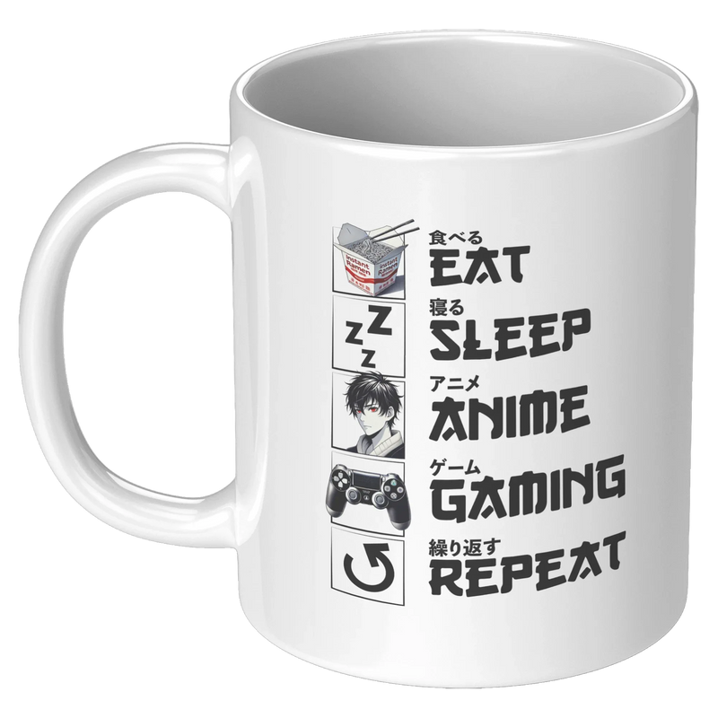 Eat Sleep Anime Gaming Repeat Ceramic Mug 11 oz White - Panvola