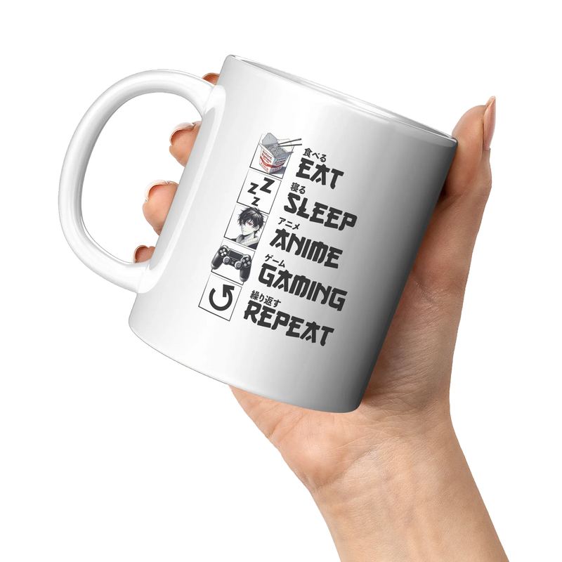 Eat Sleep Anime Gaming Repeat Ceramic Mug 11 oz White - Panvola