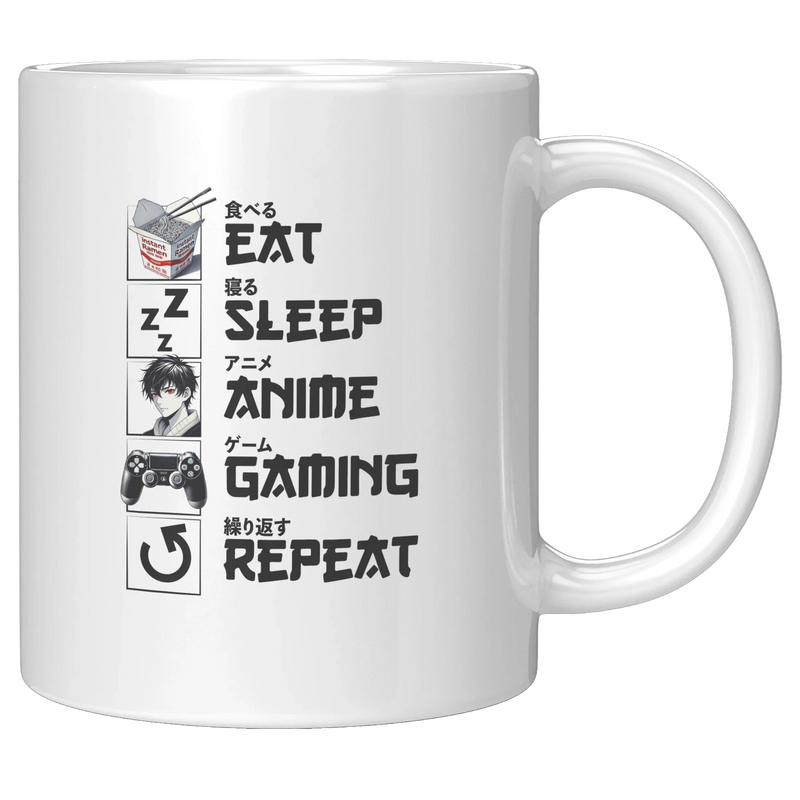 Eat Sleep Anime Gaming Repeat Ceramic Mug 11 oz White - Panvola