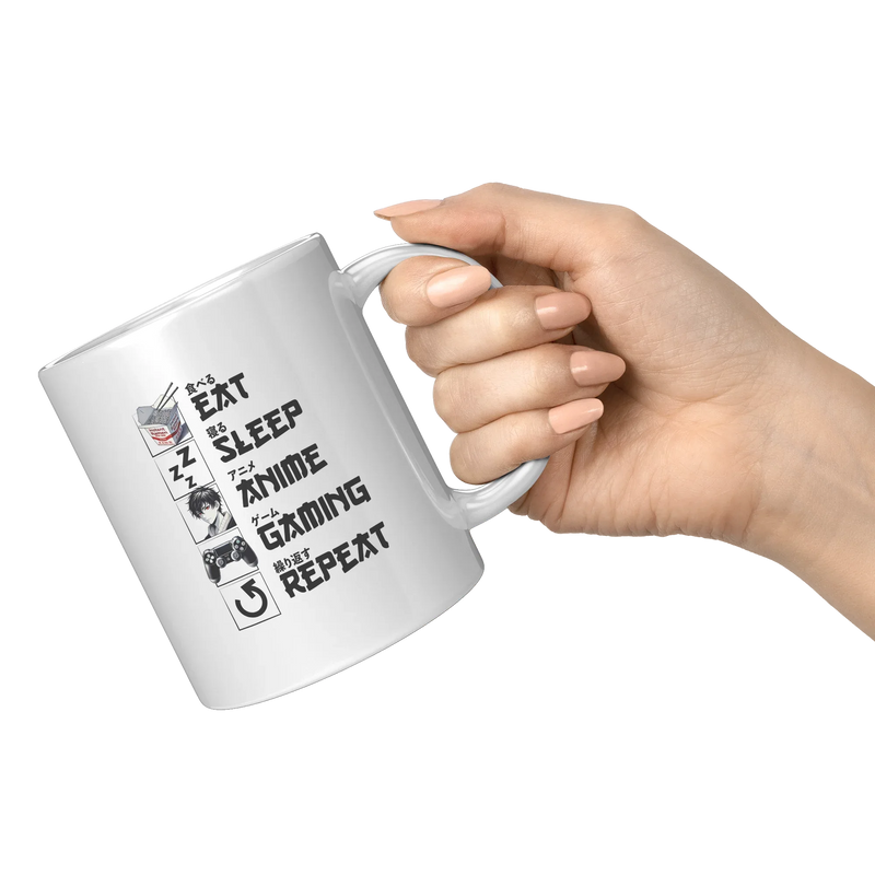 Eat Sleep Anime Gaming Repeat Ceramic Mug 11 oz White - Panvola