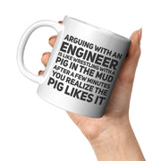 Engineer Gifts - Arguing With An Engineer Is Like Wrestling With A Pig Coffee Mug 11 oz - Engineering Coffee Mug - Sarcasm Gift Ideas - Panvola