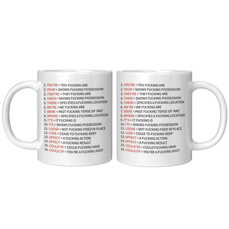 Grammar Cuss Words Sarcastic Funny Gift Idea Ceramic Coffee Mug 11 oz - Panvola