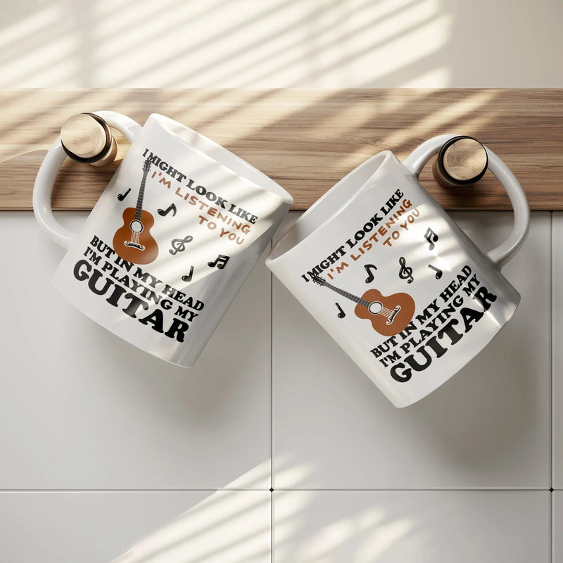 I Might Look Like I'm Listening To You But In My Head I'm Playing My Guitar Ceramic Mug 11 oz White - Panvola
