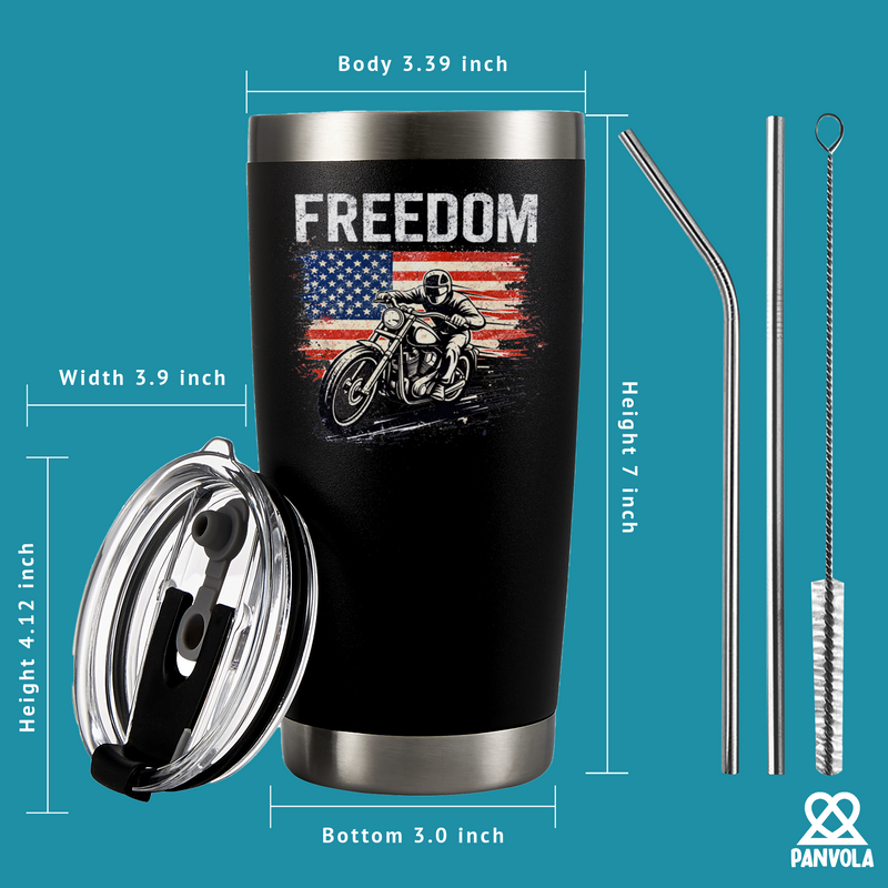 Freedom Motorcycle USA Flag Motorcycle Tumbler 20oz Black