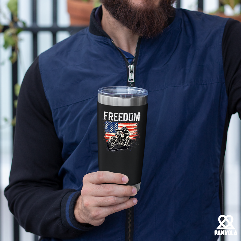 Freedom Motorcycle USA Flag Motorcycle Tumbler 20oz Black