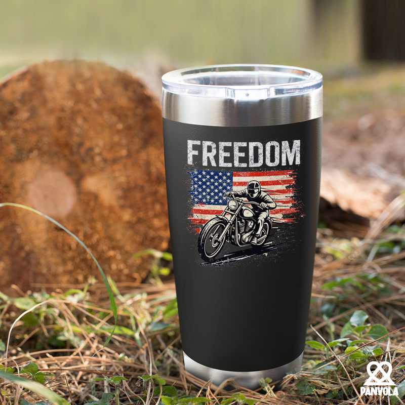 Freedom Motorcycle USA Flag Motorcycle Tumbler 20oz Black