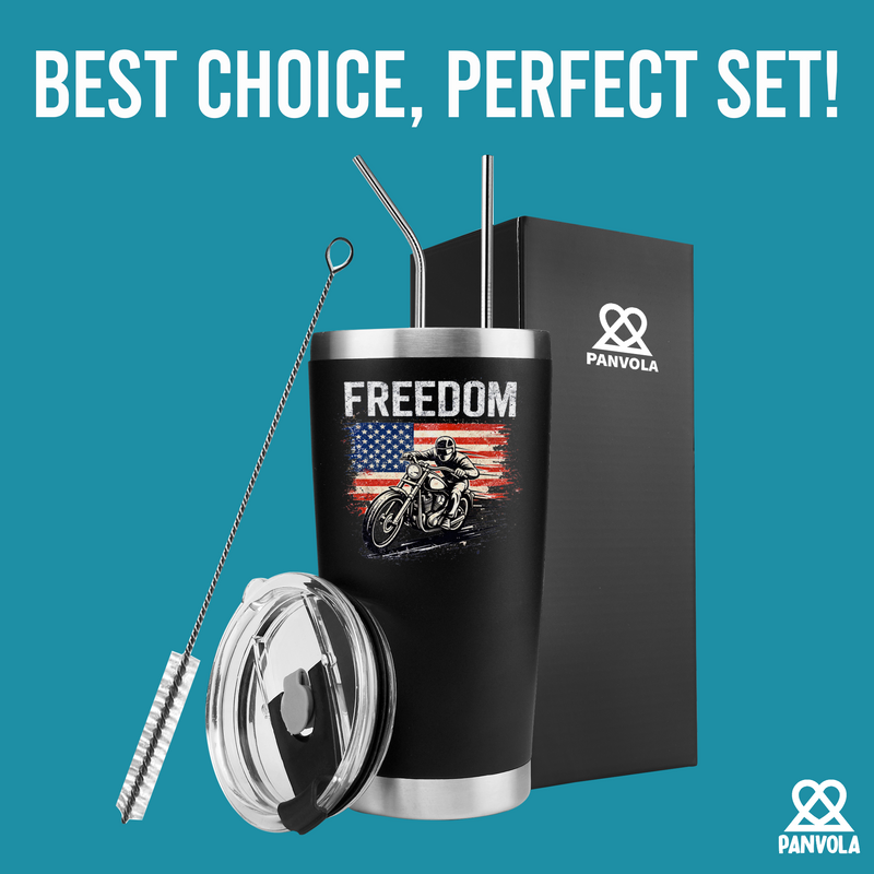 Freedom Motorcycle USA Flag Motorcycle Tumbler 20oz Black