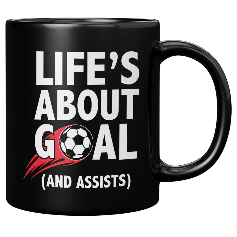 Life's About Goals and Assists Ceramic Mug 11 oz Black - Panvola