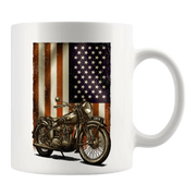 Motorcycle American Flag Ceramic Mug 11 oz White - Panvola