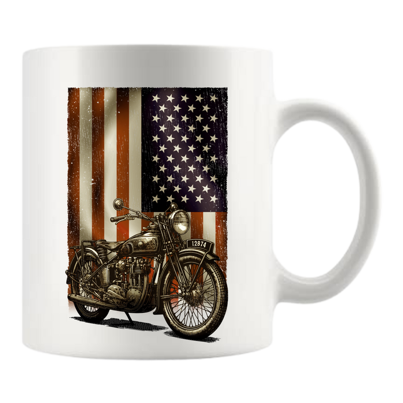 Motorcycle American Flag Ceramic Mug 11 oz White