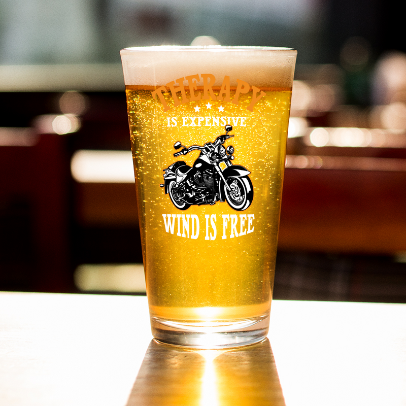 Panvola Therapy Is Expensive Wind Is Free Beer Glass 16 oz