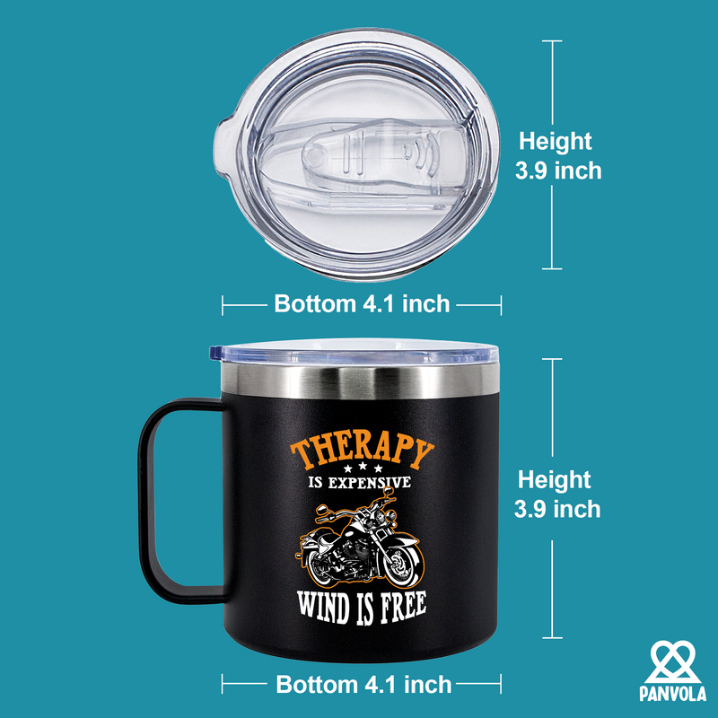 Panvola Therapy Is Expensive Wind Is Free Motorcycle Mug 14oz Black