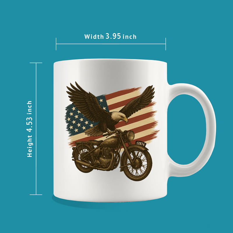 American Flag Eagle Motorcycle Gift Ceramic Mug 11 oz White