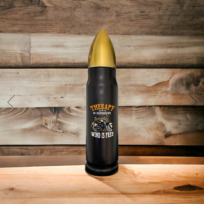 Panvola Therapy Is Expensive Wind Is Free Motorcycle Bullet Tumbler 17oz Black