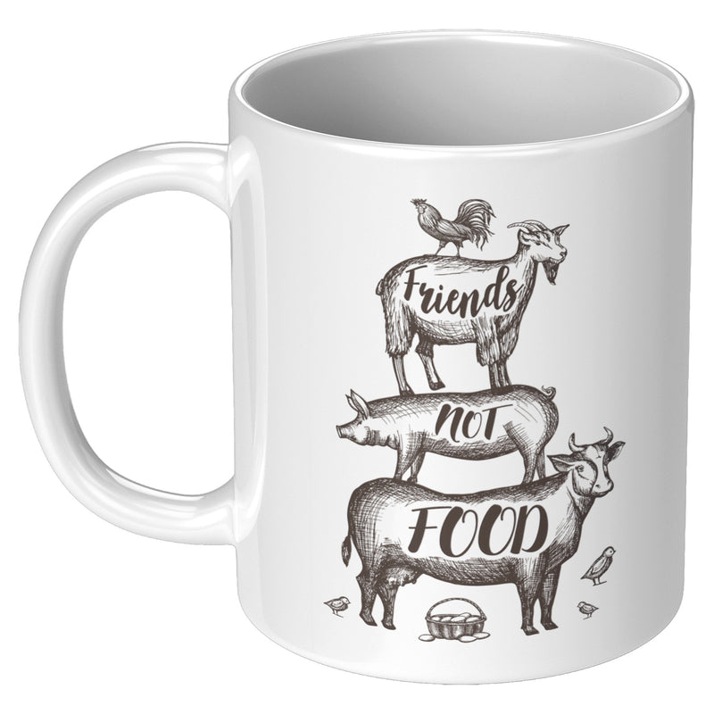 Panvola Funny Vegetarian Coffee Mug Vegan Ceramic Mug Friends Not Food Chicken Cow Goat Pig Tea Cup Mug 11oz