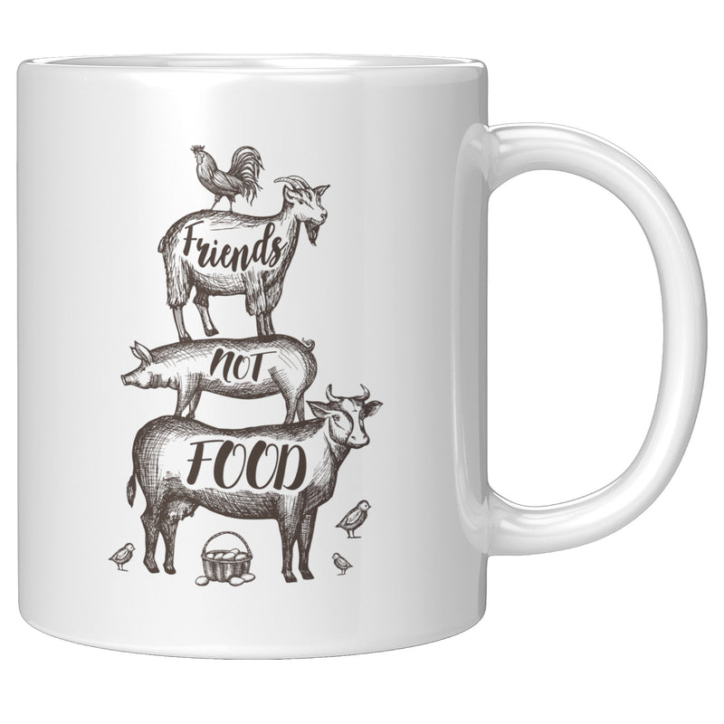 Panvola Funny Vegetarian Coffee Mug Vegan Ceramic Mug Friends Not Food Chicken Cow Goat Pig Tea Cup Mug 11oz
