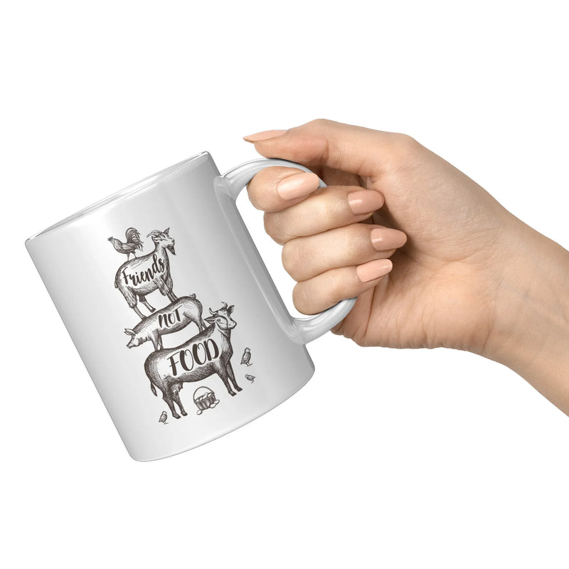 Panvola Funny Vegetarian Coffee Mug Vegan Ceramic Mug Friends Not Food Chicken Cow Goat Pig Tea Cup Mug 11oz - Panvola