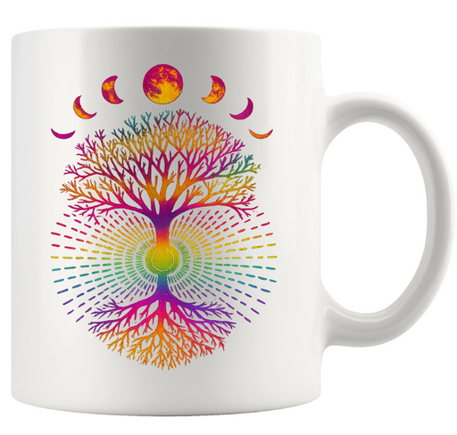 Phases of the Moon Tree of Life Ceramic Mug 11 oz White - Panvola