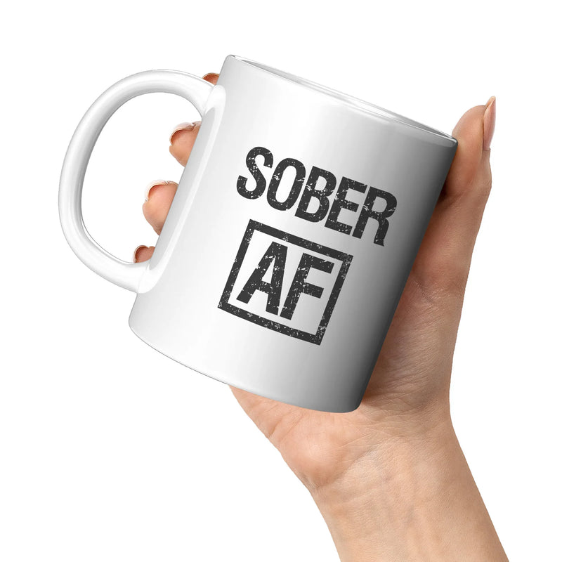Sober AF Sobriety Recovery Gift Ceramic Mug 11oz White - Panvola