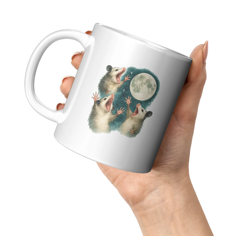 Three Possum Moon Ceramic Mug 11 oz White - Panvola