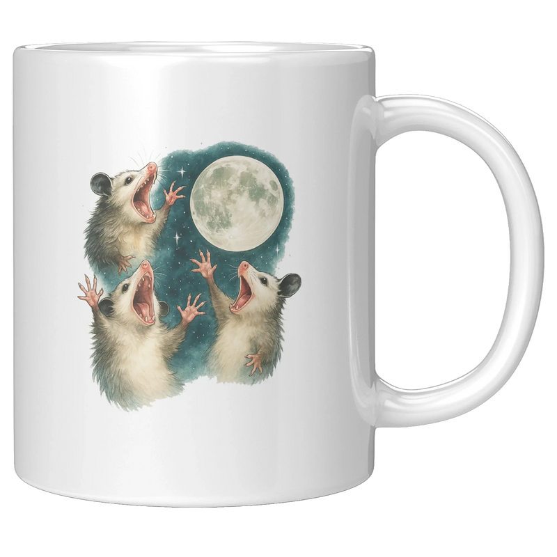 Three Possum Moon Ceramic Mug 11 oz White - Panvola