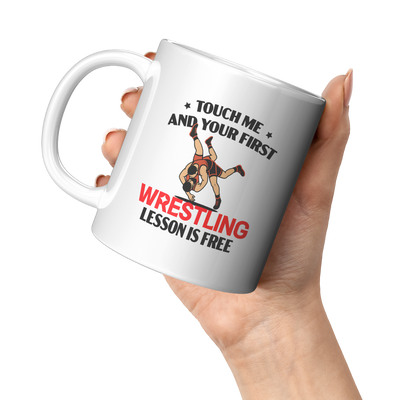 Touch_Me_And_Your_First_Wrestling_Lesson_11oz_White_LH_Model_Mockup.png