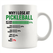 Why I Lose at Pickleball Ceramic Mug 11 oz White - Panvola