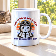 Cat Pilot Mike Echo Oscar Whisky Ceramic Mug 11 oz white - Panvola
