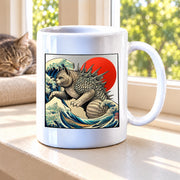 Catzilla Cat Japanese Art Ceramic Mug 11 oz White - Panvola