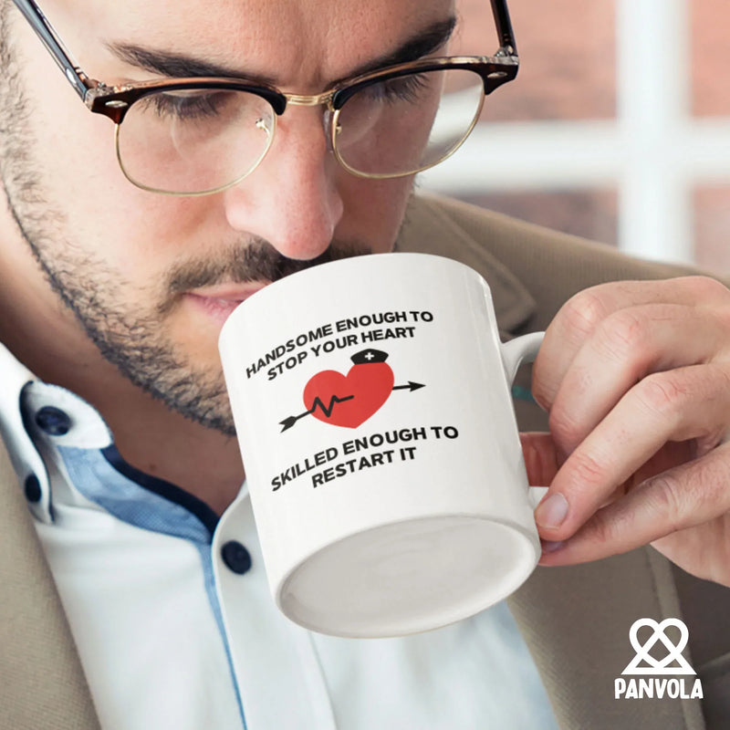 Handsome Enough To Stop Your Heart Ceramic Mug 11 oz White - Panvola