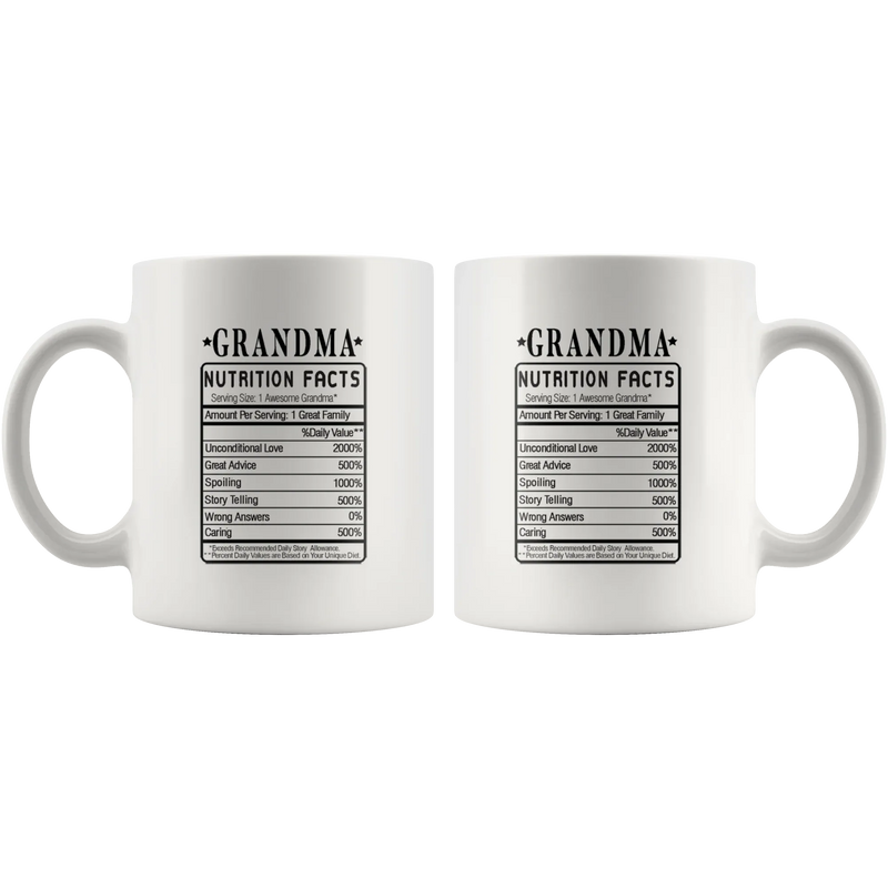 Grandma Nutrition Facts Funny Grandparents Day Coffee Mug 11oz - Panvola