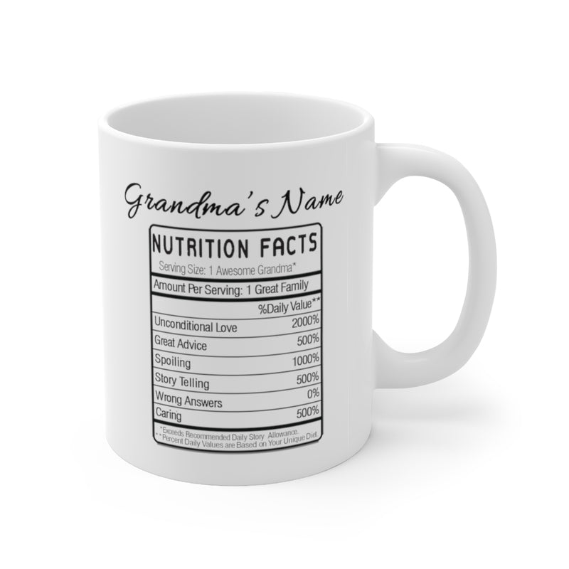 Customized Grandma Nutrition Facts Mothers Day Ceramic Mug 11oz White