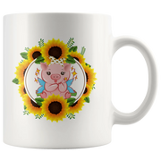 Sunflower Gift Cute Tiny Piggy With Sunflower Bandana Animal White Coffee Mug 11 oz - Panvola