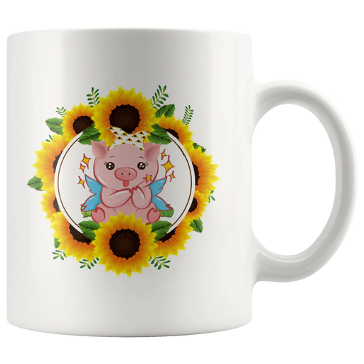 Sunflower Gift Cute Tiny Piggy With Sunflower Bandana Animal White Coffee Mug 11 oz - Panvola