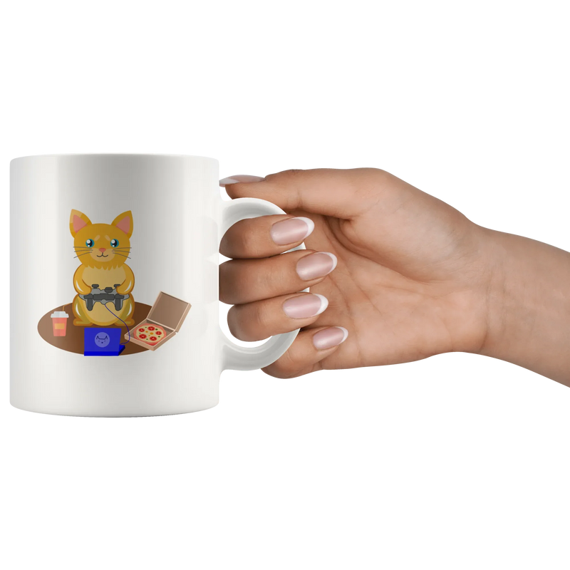 Gamer Cat Feline Game Lover Geek Gift Ceramic Coffee Mug 11 oz - Panvola